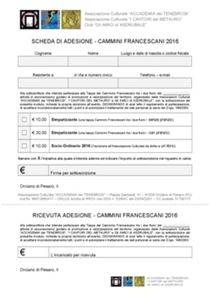 Adesione Cammini Francescani 2016