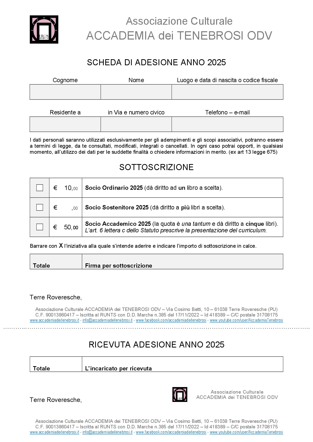 Scarica la scheda di adesione anno 2025