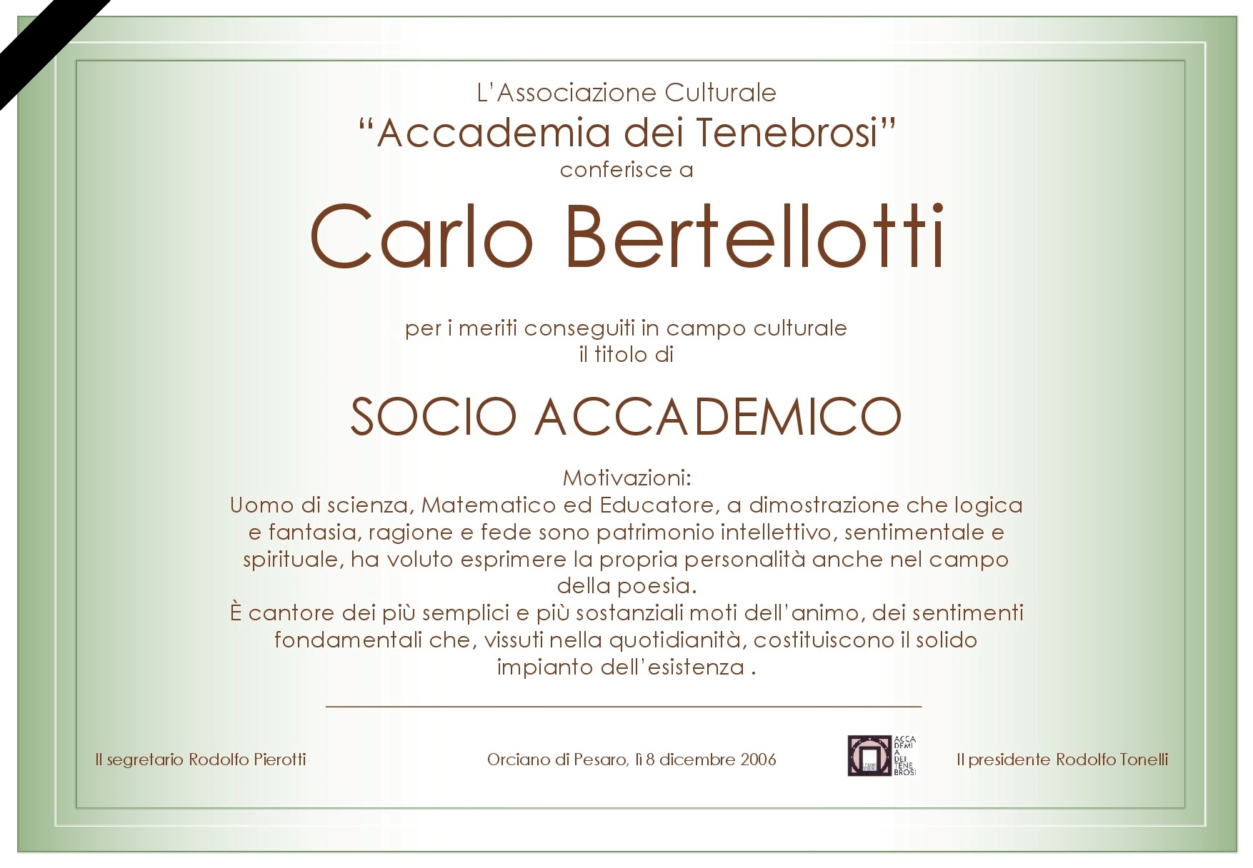 Attestato Socio Accademico Carlo Bertellotti