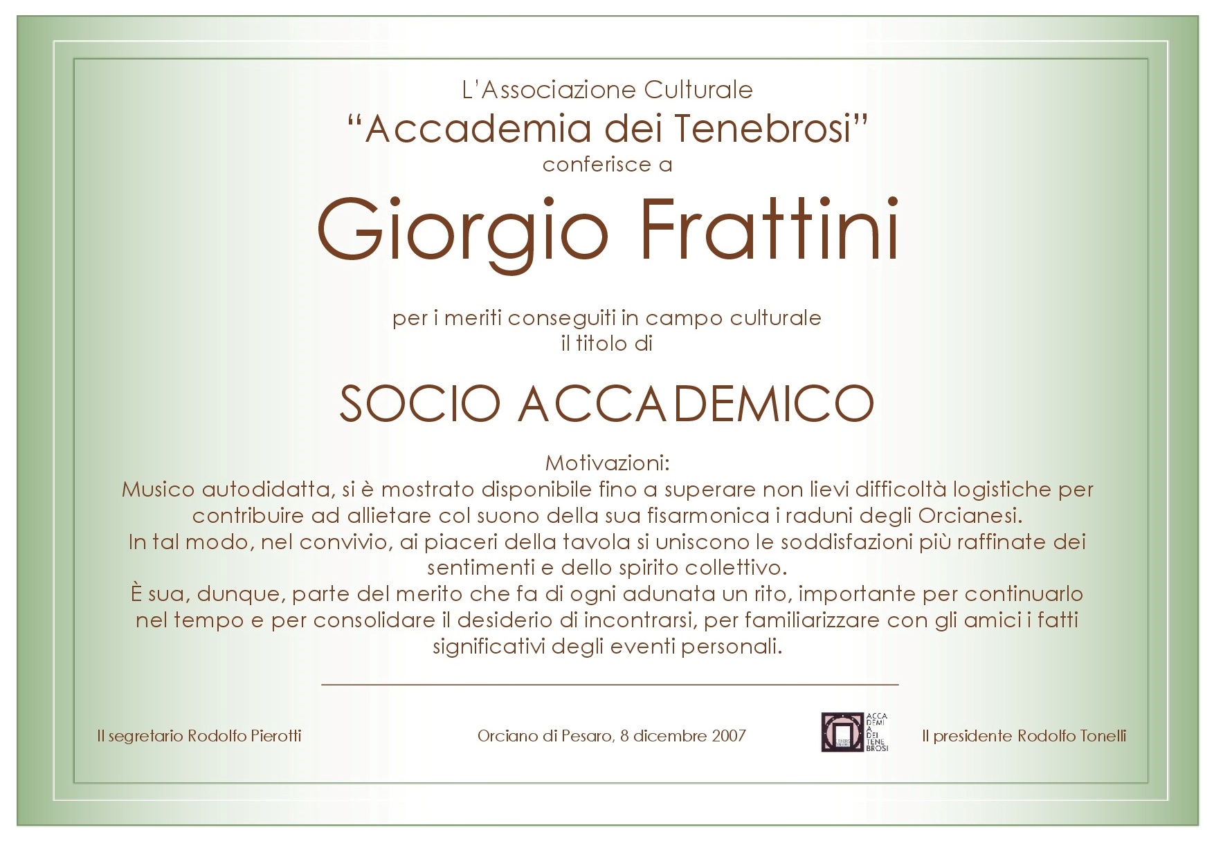 Attestato Socio Accademico Giorgio Frattini