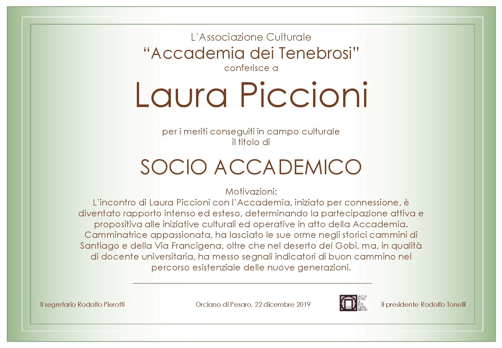Attestato Socio Accademico Laura Piccioni
