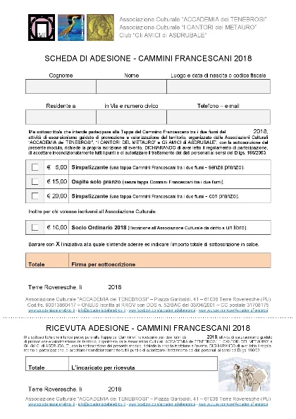 Adesione Cammini Francescani 2018 p.1